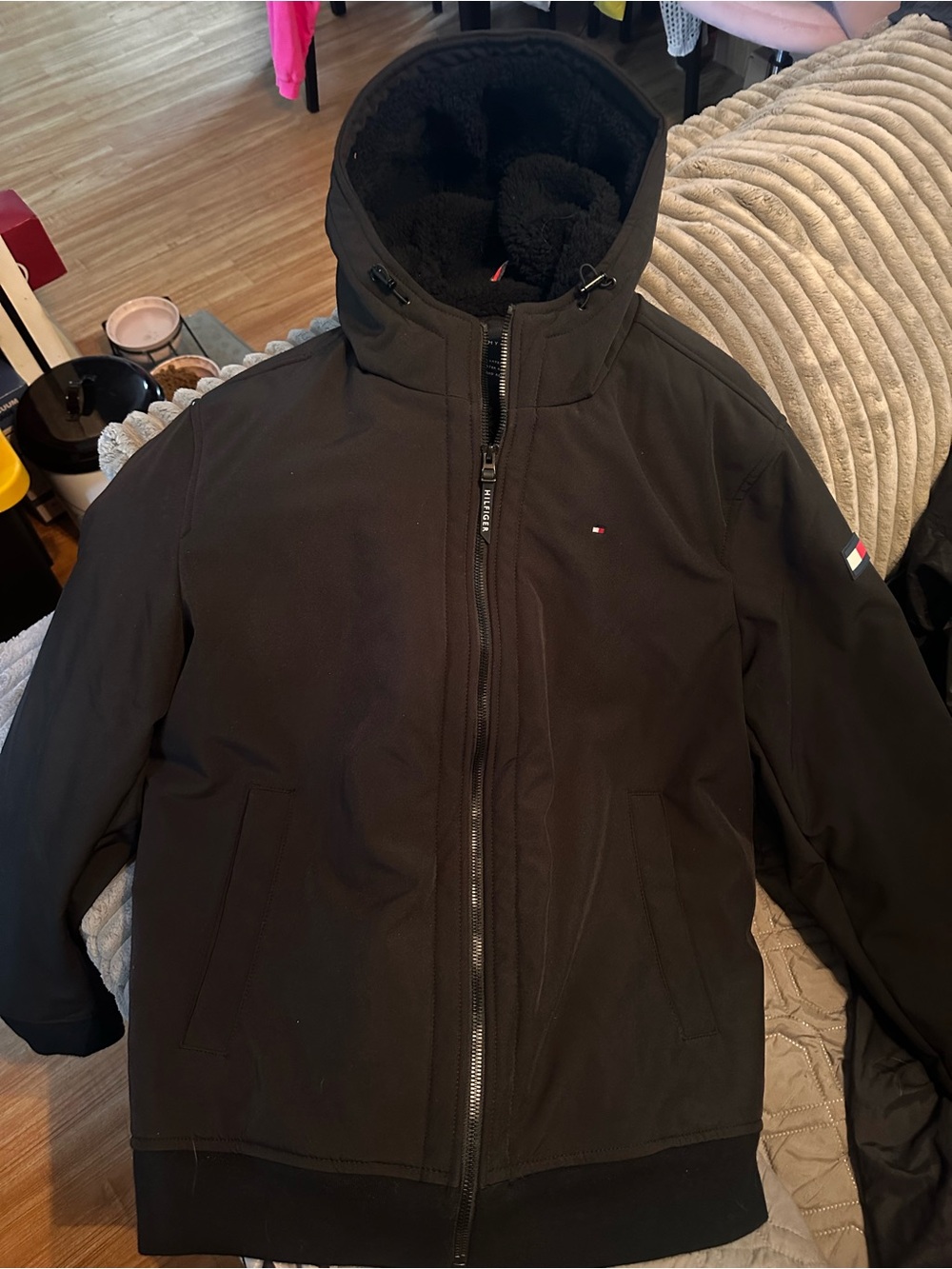 Tommy Hilfiger Black Hooded Ski Jacket with Fleece Lining